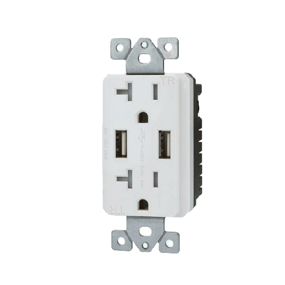 15A Duplex Tamper Resistant Receptacle with Dual USB Charger UR1521