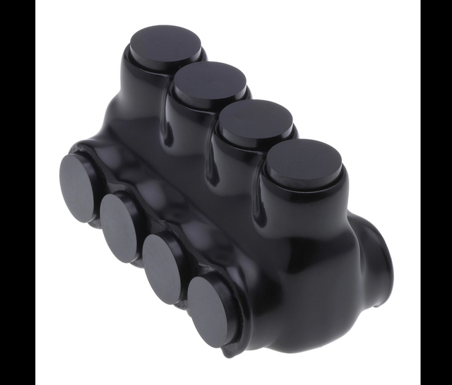 4-Port Black Multi-Tap Pre-Insulated Connector Dual-Side Entry
