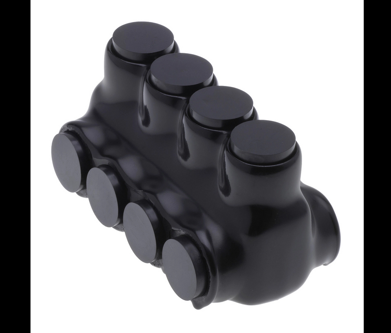 4-Port Black Multi-Tap Pre-Insulated Connector Dual-Side Entry