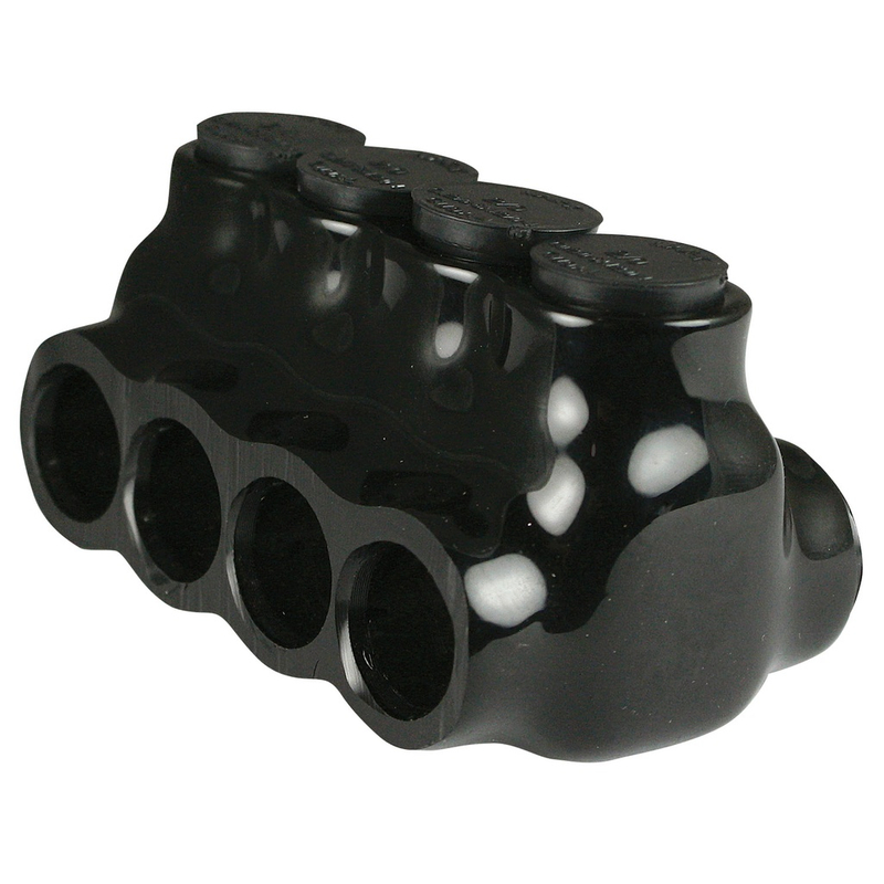 4-Port Black Multi-Tap Pre-Insulated Connector Dual-Side Entry