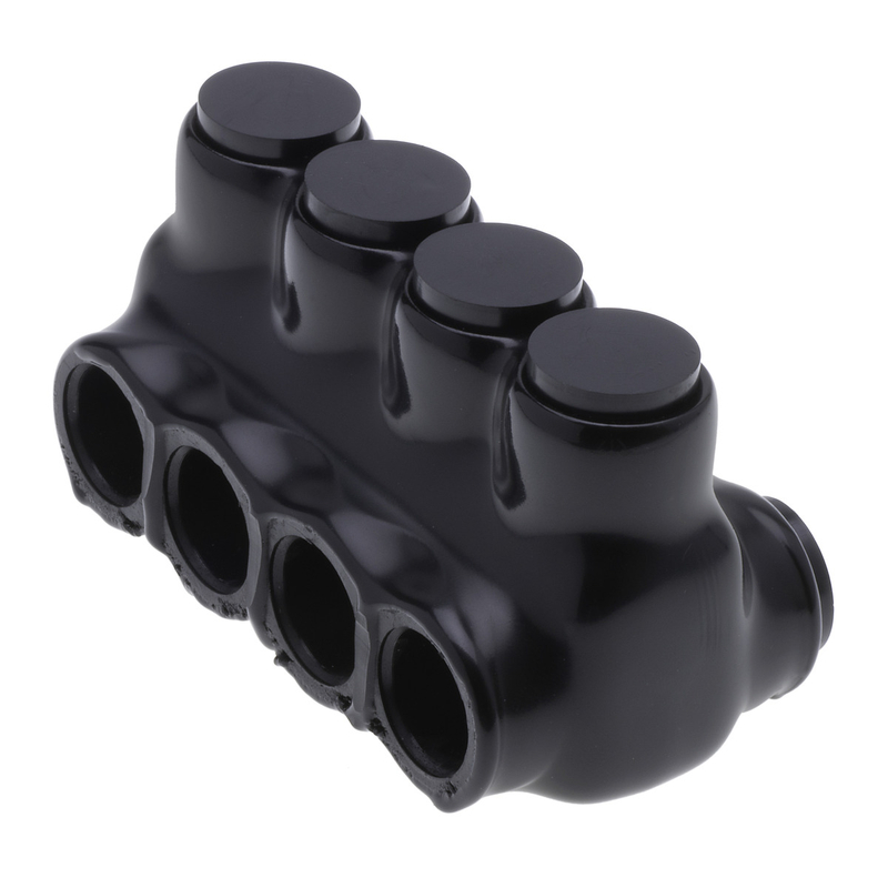 4-Port Black Multi-Tap Pre-Insulated Connector Dual-Side Entry