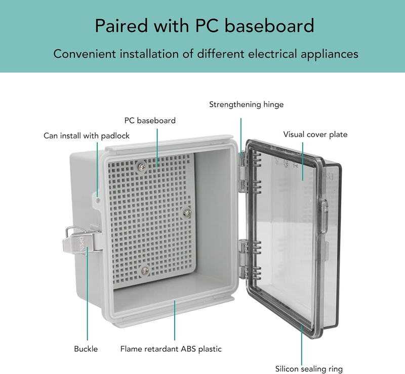 IP67 ABS Plastic Waterproof Junction Box Transparent Electric Box with Hinged Lid