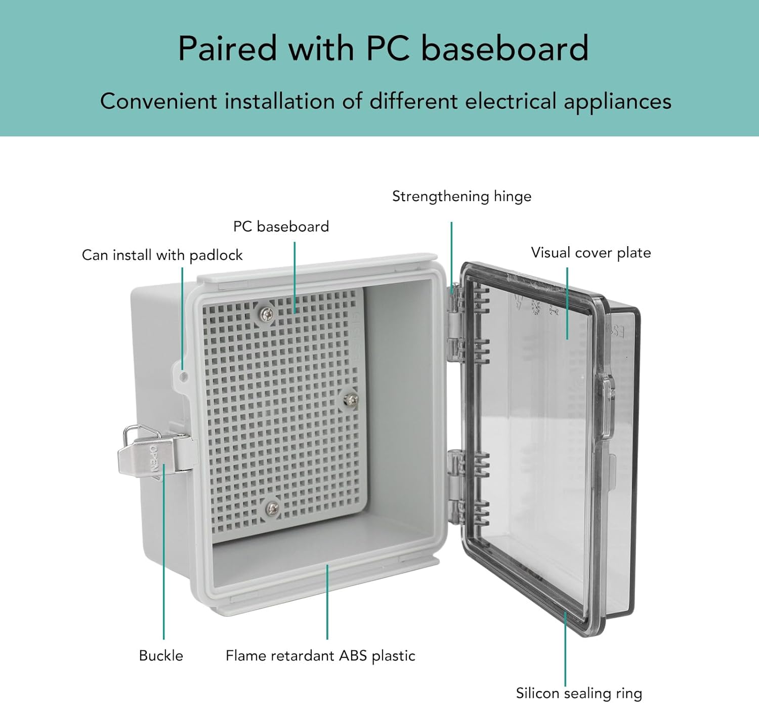 IP67 ABS Plastic Waterproof Junction Box Transparent Electric Box with Hinged Lid
