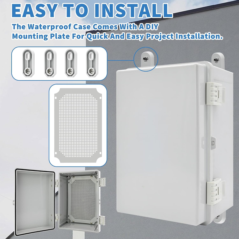 IP67 Waterproof Outdoor Junction Box with Mounting Plate ABS Plastic Electrical Enclosure, with Wall Bracket