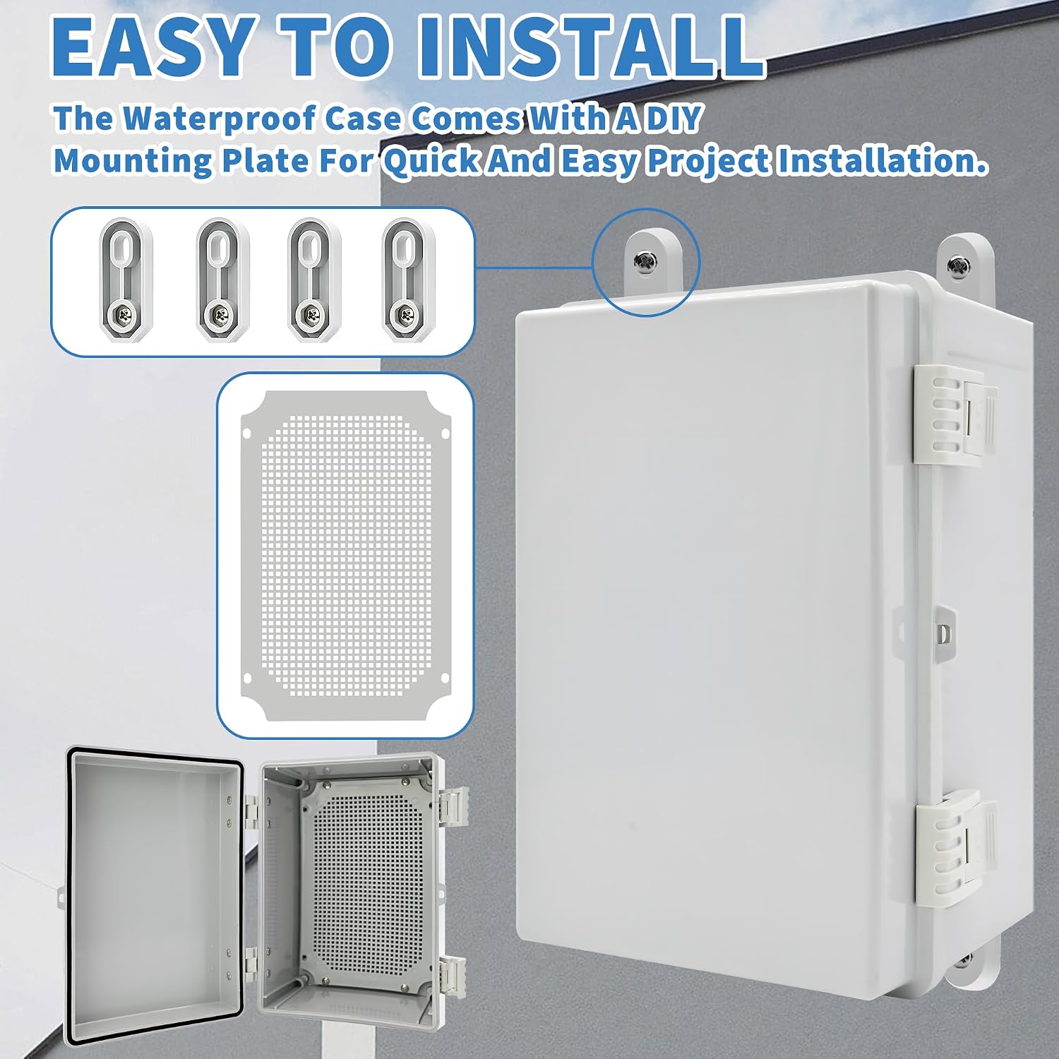 IP67 Waterproof Outdoor Junction Box with Mounting Plate ABS Plastic Electrical Enclosure, with Wall Bracket
